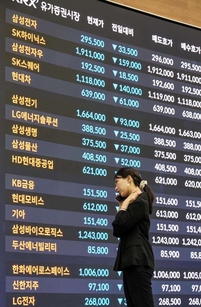 Stock prices are displayed on an electronic board at the Korea Exchange KRX headquarters in Yeouido western Seoul on June 8 AJP Yoo Na-hyun
