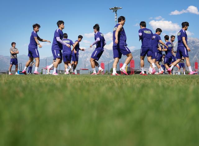 South Korean players, including Son Heung-min, train at the Zions Bank Training Center in Herriman, Utah, on June 2.