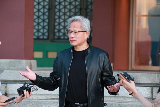 Nvidia CEO Jensen Huang speaks to the press in front of The Shilla Yeong Bin Gwan June 08 2026 Jointed Press Corps