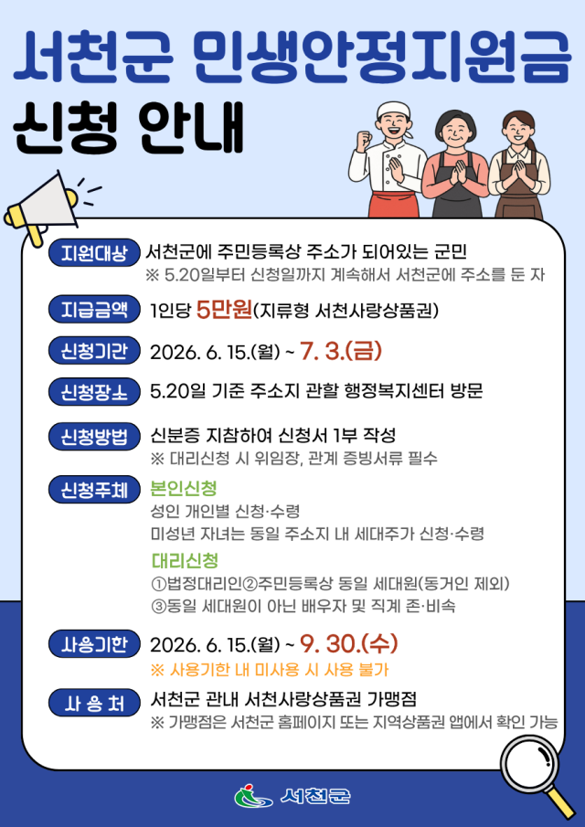 고물가·고유가 극복 위한 ‘민생안정지원금’전격 지급 홍보물사진서천군