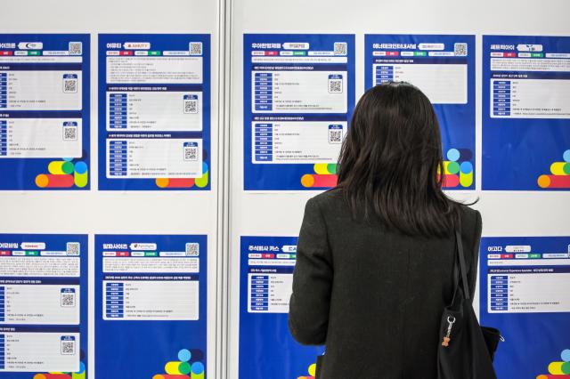 Job postings are displayed at the 2026 Korea Win-Win Job Fair at aT Center in Seouls Seocho District on April 28 2026 AJP Yoo Na-hyun