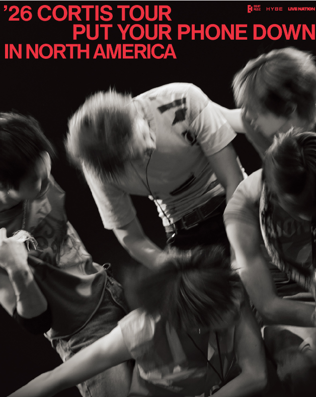 This photo captured from the official webpage of HYBE Entertainment show poster of K-pop boy group Cortis upcoming North American tour PUT YOUR PHONE DOWN