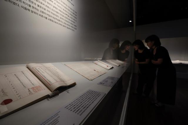 Visitors attend a press preview of the special exhibition Gifts and Records 140 Years of Korea-France Friendship at the National Palace Museum of Korea in Seoul on June 2 2026 AJP Yoo Na-hyun