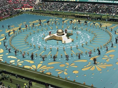 Performers stage a routine symbolizing the World Cup trophy before the opening match of the 2026 FIFA World Cup at Mexico City Stadium in Mexico City Mexico on June 11 2026 local time Yonhap