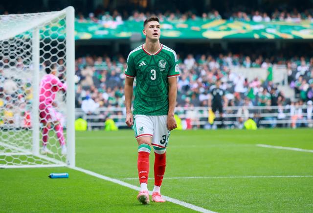 Mexicos Cesar Montes leaves the pitch after being sent off during a group-stage match against South Africa at Mexico City Stadium in Mexico City Mexico on June 11 2026 local time ReutersYonhap