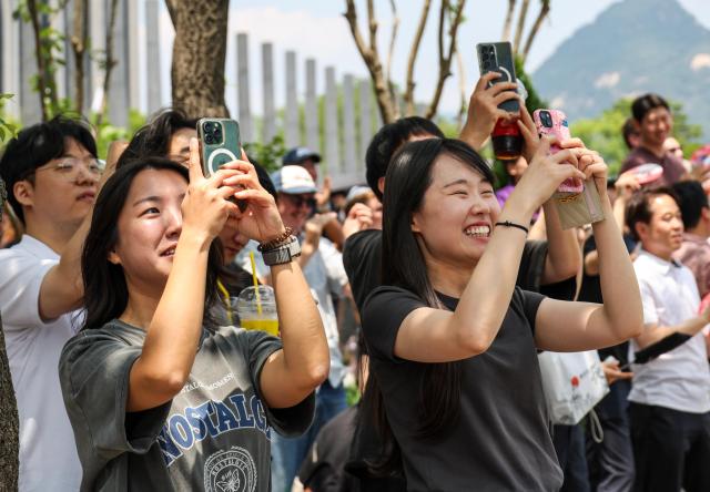 Supporters cheer while watching South Koreas Group A match against the Czechia Republic during a public viewing event for the 2026 FIFA World Cup at Gwanghwamun Square in Seoul on June 12 AJP Yoo Na-hyun
