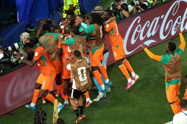 Ivory Coast players celebrate after their 1-0 win over Ecuador in a Group E match of the 2026 FIFA World Cup at Philadelphia Stadium in Philadelphia Pennsylvania on June 14 2026 APYonhap