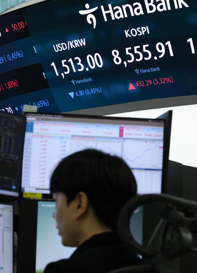 Market indicators including the KOSPI are displayed on an electronic board at the dealing room of Hana Bank in Jung District central Seoul on June 15 AJP Yoo Na-hyun

