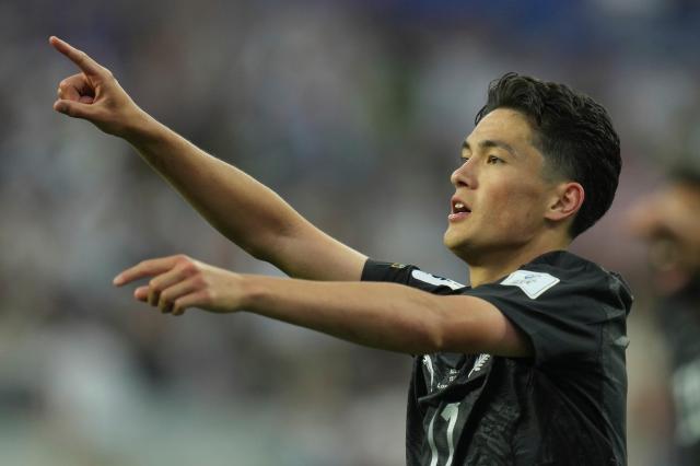 New Zealands Elijah Just celebrates after scoring during a Group G match against Iran at Los Angeles Stadium in Inglewood California on June 15 2026 APYonhap