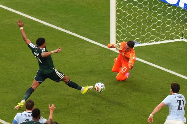 Saudi Arabias Abdulelah Al Amri scores the opening goal during a Group H match against Uruguay at Miami Stadium in Miami Gardens Florida on June 15 2026 APYonhap