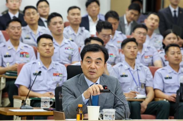 Defense Minister Ahn Gyu-back speaks during a visit to the Korea Military Academy in Seoul on May 27 2026 Courtesy of the Ministry of National Defense