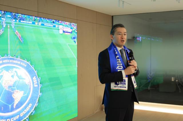 Uzbekistan Ambassador to South Korea Alisher Abdusalomov delivers a welcome speech to hundreds of compatriots at a watch party in Seongsu Seoul uniting the community moments before the national team kicks off its first-ever World Cup match against Colombia on June 18 AJP Han Jun-gu