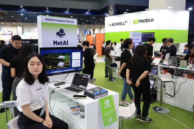 Visitors gather at the NVIDIA Inception Startup Pavilion during NextRise 2026 in Seoul on June 18 The annual startup exhibition brought together entrepreneurs investors and global technology companies to explore opportunities in artificial intelligence semiconductors and other deep-tech sectors AJP Han Jun-gu