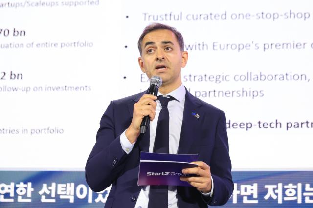 Manuel Mendigutia, Senior Adviser and Global Business Lead at the European Innovation Council, addresses attendees at NextRise 2026 in Seoul on June 18. The EIC showcased a group of European deep-tech startups seeking partnerships and business opportunities in the Korean market. AJP Han Jun-gu