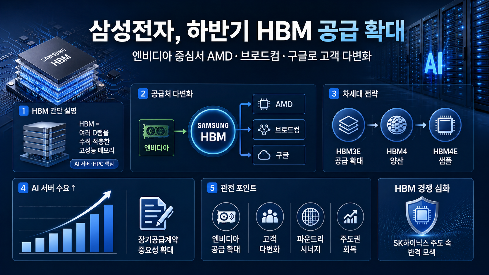 삼성, HBM 하반기 공급 확대 시동...AMD·브로드컴·구글까지 겨냥