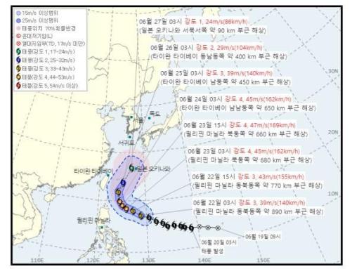 7호 태풍 메칼라 이동 경로 보니…필리핀→타이완→일본