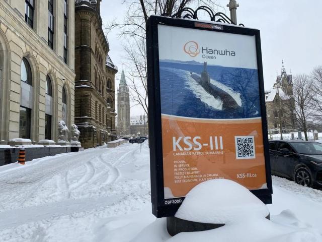Hanwha Ocean placed advertisements near Parliament Hill in support of their bid to make submarines for the Canadian military Photo by Alex Robinson Postmedia