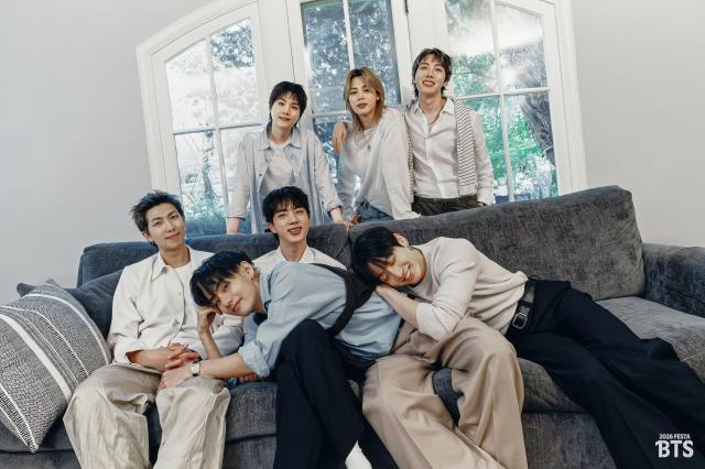 This photo provided by BIGHIT Music show special released photo in celebration of BTS 13th anniversary 
