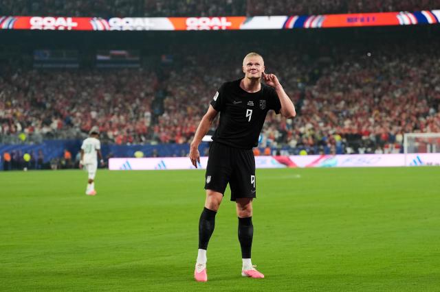 Norways Erling Haaland celebrates after scoring during a Group I match against Senegal at New YorkNew Jersey Stadium in East Rutherford New Jersey on June 22 2026 APYonhap
