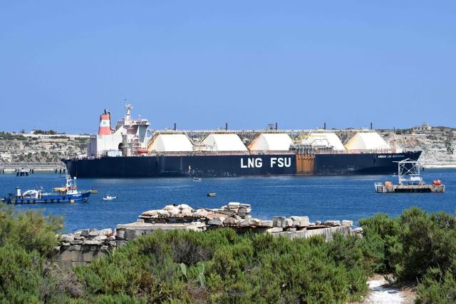 The Armada LNG Mediterrana a vessel operating as a floating LNG regasification terminal for the Delimara Power Station is seen off Marsaxlokk southeastern Malta on May 28 2026 AFP-Yonhap
