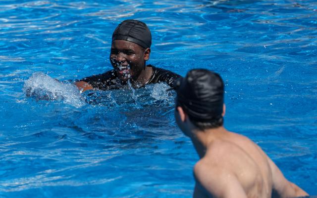 Citizens and foreign tourists cool off at the Yeouido Hangang Park swimming pool in Seoul on June 23 as hot summer weather continues AJP Yoo Na-hyun
