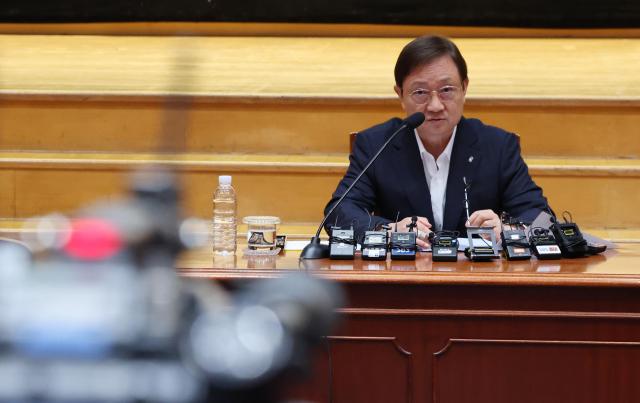 Financial Supervisory Service chief Lee Chan-jin speaks during a meeting with reporters at the Financial Supervisory Service headquarters in Yeongdeungpo-gu Seoul on June 22 2026 Yonhap