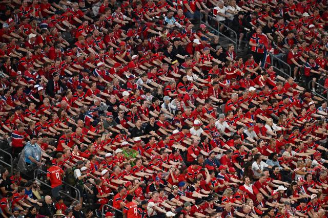 FIFA World Cup 2026 - Group I - Norway v Senegal - New YorkNew Jersey Stadium East Rutherford New Jersey US - June 22 2026 Norway fans do the traditional rowing celebration in the stands Courtesy of Yonhap News Agency  REUTERS
