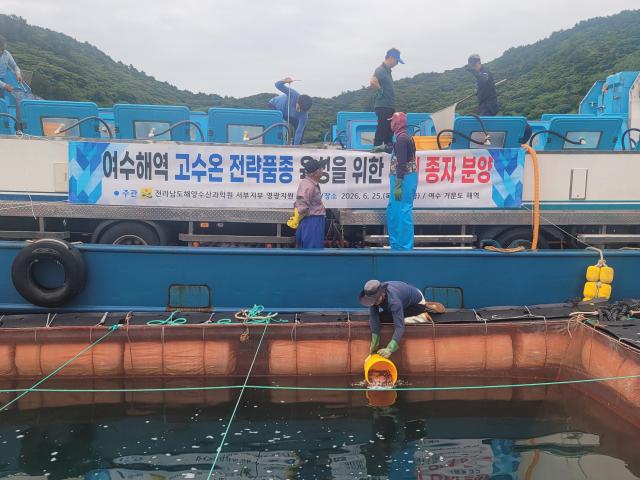 전라남도해양수산과학원은 고수온에 강한 어종인 부세 종자 20만 마리를 지난 26일까지 여수 거문도와 완도 해상가두리 양식장에 분양했다