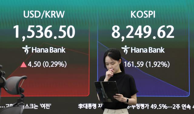 29일 서울 중구 하나은행 딜링룸 현황판 사진연합뉴스