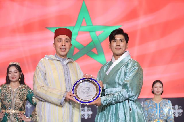 A plaque of appreciation presented to Chafik Rachadi Moroccos ambassador to South Korea by the Korea Cultural Association during the 12th Korea Hanbok Model Contest on June 27 2026 AJP Han Jun-gu