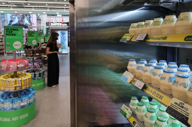 Banana-flavored milk is displayed at an Olive Young store in Myeong-dong central Seoul on June 29 2026 AJP Yoo Na-hyun