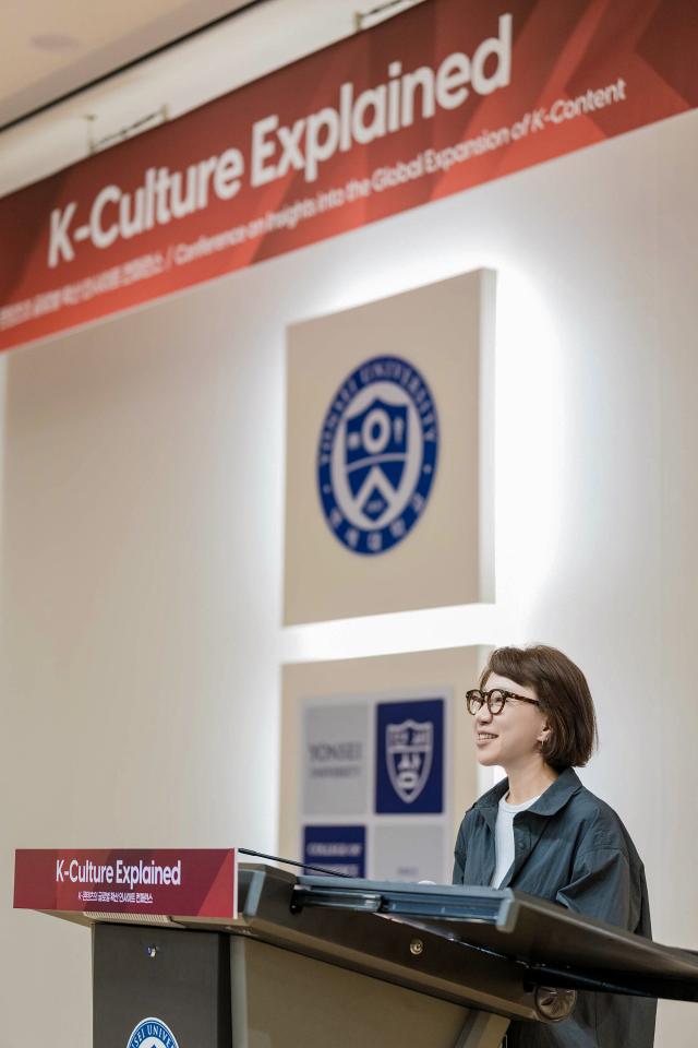 Kim Mi-hu director of marketing at Netflix Korea speaks during the K-Culture Explained conference at Yonsei University Courtesy of Netflix
