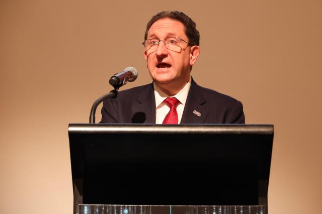 James Heller Charge d’Affaires at the US Embassy Seoul delivers remarks during the AMCHAM AI Forum 2026 at Grand Hyatt Seoul in Seoul on July 2 AJP Yoo Na-hyun