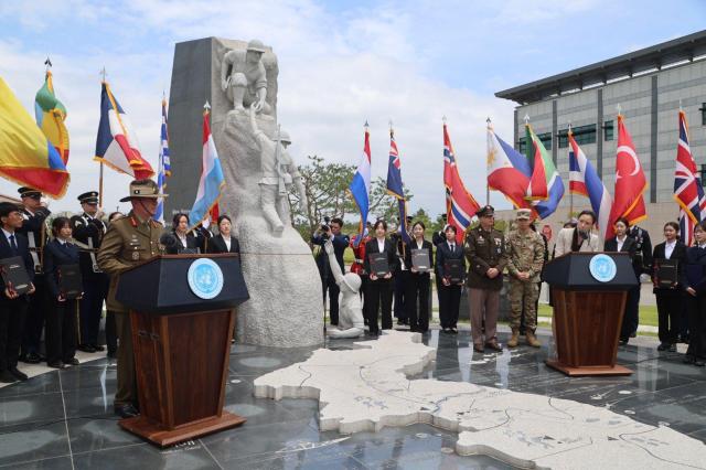 Officials attend a ceremony marking the presentation of restored Books of Remembrance to the South Korea-US Combined Forces Command at Camp Humphreys on the 76th anniversary of the outbreak of the Korean War on June 25 2026 Courtesy of the United Nations Command
