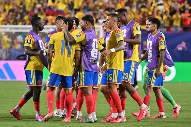 Colombian players celebrate their victory against Ghana in the 2026 World Cup match in Kansas City, Missouri, on July 3, 2026. Photo: EPA/Yonhap News