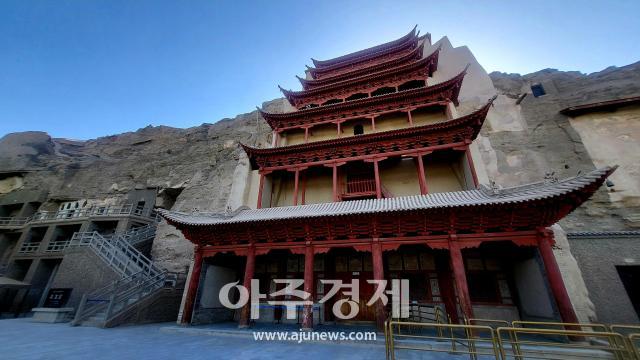 Exterior view of the Mogao Caves, a UNESCO World Heritage site in Dunhuang, Gansu Province