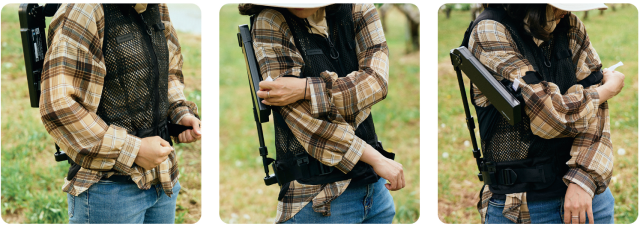 Choi Hye-rang wears the X-ble Shoulder vest at her peach farm in Eumseong North Chungcheong Province Courtesy of Hyundai Motor Group