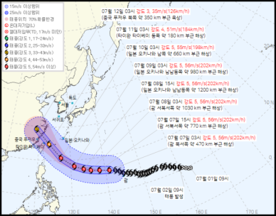 제 9호 태풍 '바비' 이동 경로 보니…괌→일본 오키나와