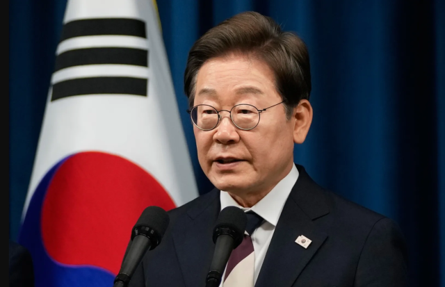 President Lee Jae Myung addresses the public following his snap election victory in Seoul on June 4 2025 Ahn Young-Joon via Getty Images