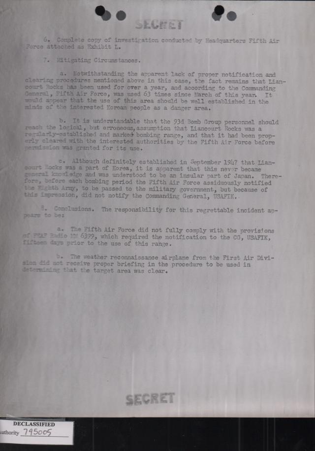 A classified US military document stating that Dokdo is Korean territory Courtesy of the Northeast Asian History Foundation
