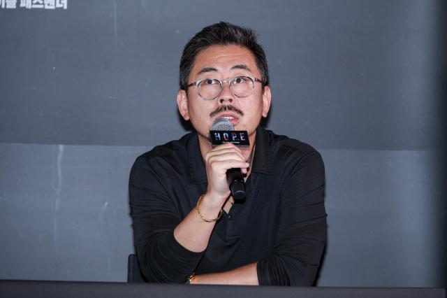 Director Na Hong-jin speaks during a press screening and press conference for the film Hope at COEX in Seoul on July 6 2026 AJP Yoo Na-hyun