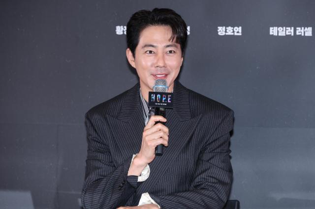 Actor Zo In-sung speaks during a press screening and press conference for the film Hope at COEX in Seoul on July 6 2026 AJP Yoo Na-hyun