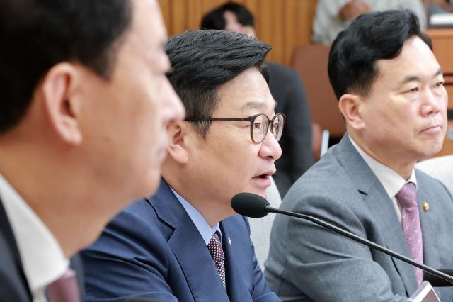 정점식 국민의힘 원내대표가 지난 7일 국회에서 열린 원내대책회의에 참석해 발언하고 있다 사진연합뉴스