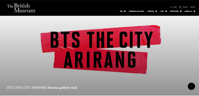 A screenshot of the British Museums official webpage for BTS THE CITY ARIRANG Korea gallery trail