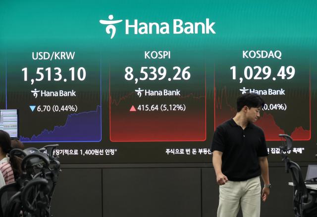 A screen at Hana Bank’s dealing room in Seoul displays the dollar-won exchange rate and stock market indexes on June 15 2026 AJP Yoo Na-hyun