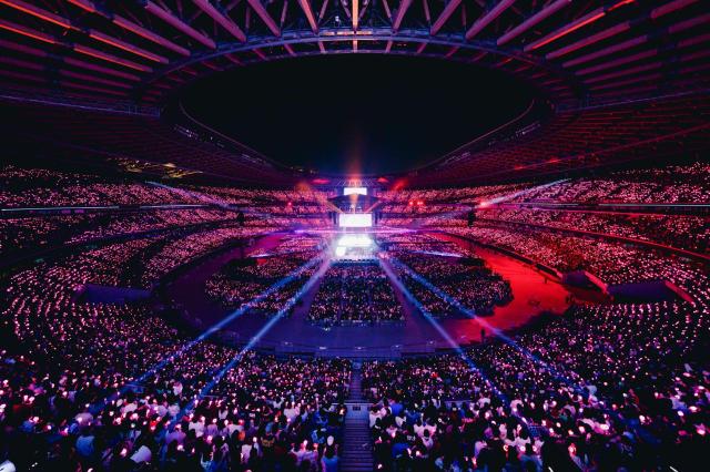 Fans fill the stands during TWICEs concert at Japan National Stadium in Tokyo as part of its THIS IS FOR world tour Courtesy of JYP Entertainment 