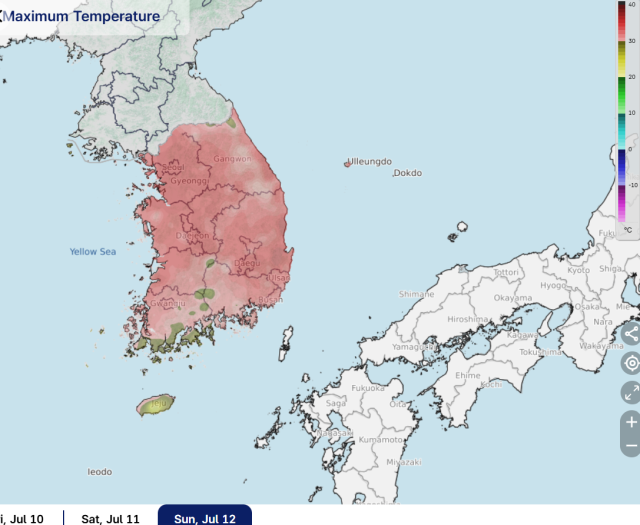 weather map of KMA as of 400 pm July 12 2026