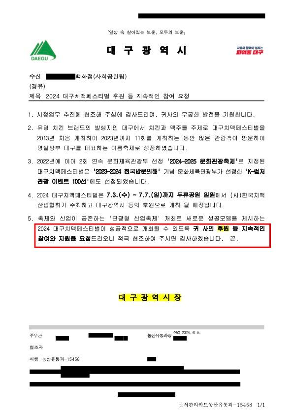 보조금 주는 부서가 후원금 모금까지…대구시-치맥협회 유착 의혹 확산