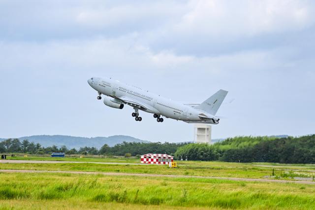 A KC-330 multirole aerial refueling and transport aircraft carrying South Korean Air Force personnel for the Pitch Black 2026 exercise takes off from Seosan Air Base on July 14 2026 Courtesy of the Republic of Korea Air Force