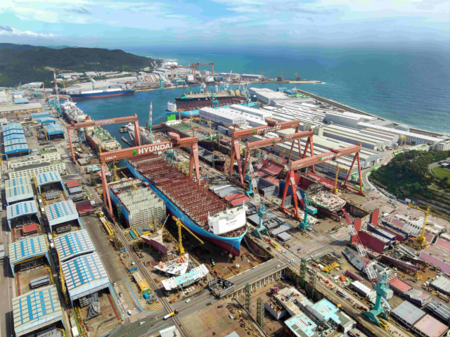 British Princess Anne tours HD Hyundai Heavy shipyard in Ulsan